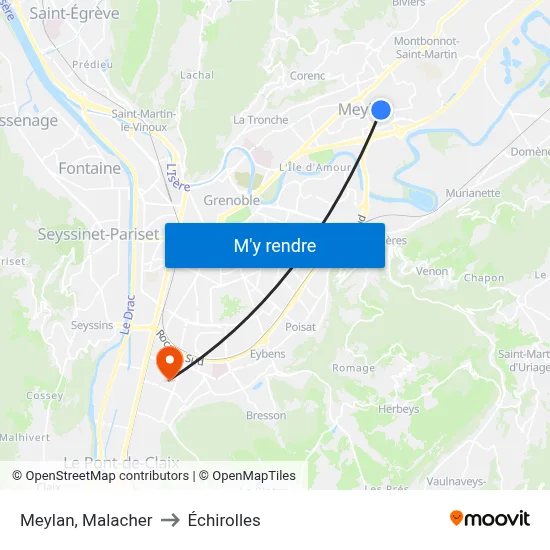Meylan, Malacher to Échirolles map