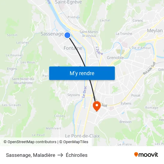 Sassenage, Maladière to Échirolles map