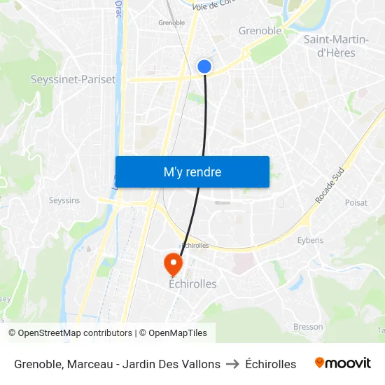 Grenoble, Marceau - Jardin Des Vallons to Échirolles map