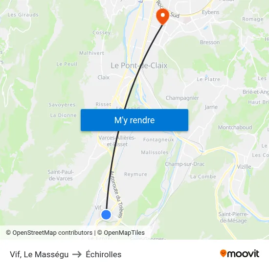 Vif, Le Masségu to Échirolles map