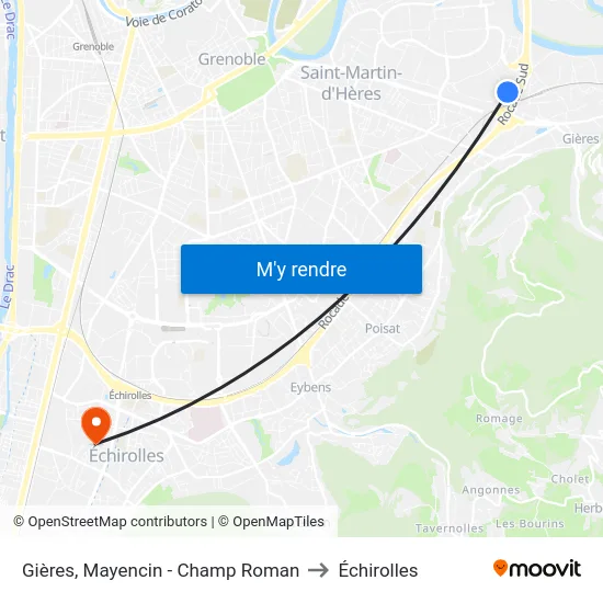 Gières, Mayencin - Champ Roman to Échirolles map