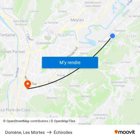 Domène, Les Mortes to Échirolles map