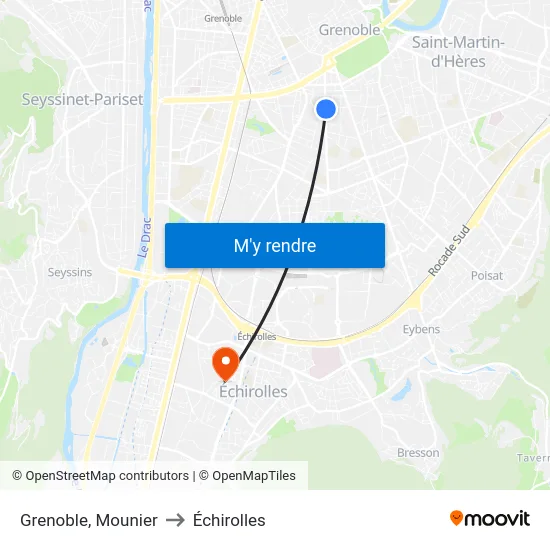 Grenoble, Mounier to Échirolles map