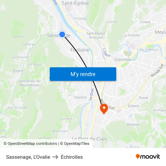 Sassenage, L'Ovalie to Échirolles map