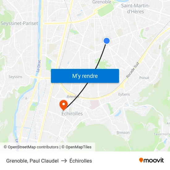 Grenoble, Paul Claudel to Échirolles map