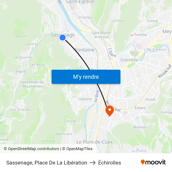 Sassenage, Place De La Libération to Échirolles map
