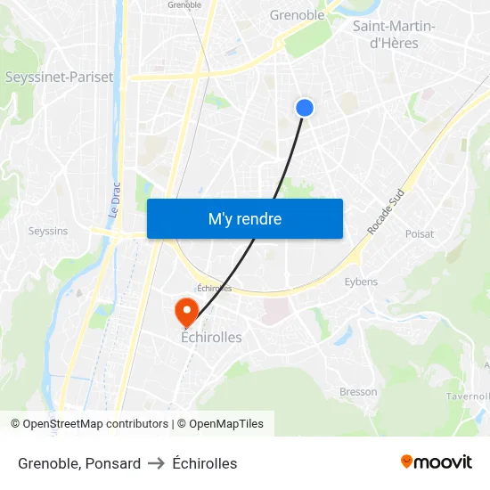 Grenoble, Ponsard to Échirolles map