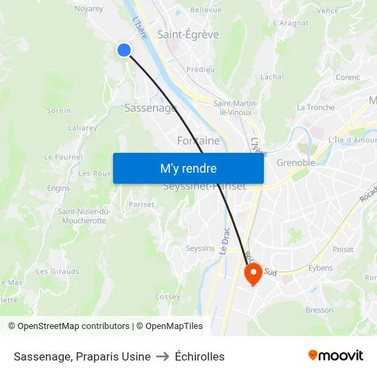 Sassenage, Praparis Usine to Échirolles map