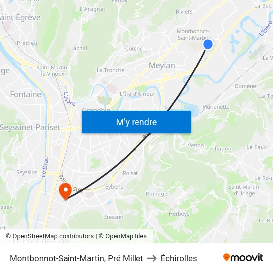 Montbonnot-Saint-Martin, Pré Millet to Échirolles map
