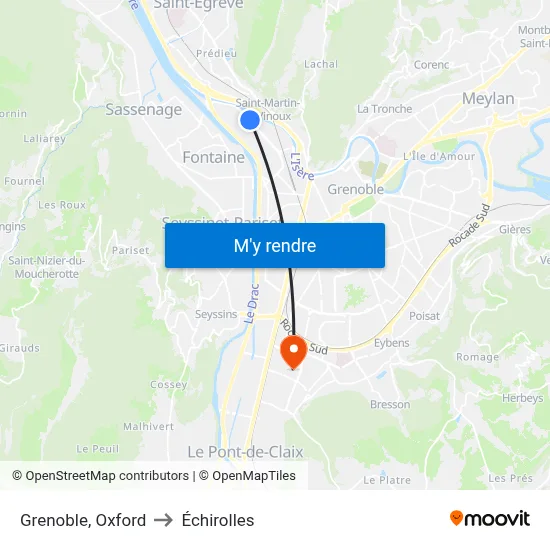 Grenoble, Oxford to Échirolles map