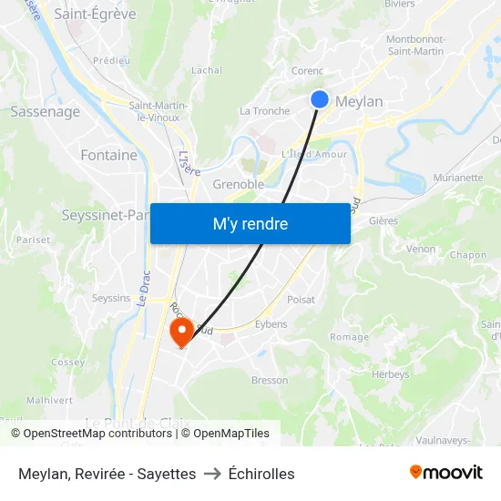 Meylan, Revirée - Sayettes to Échirolles map