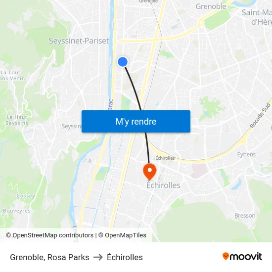 Grenoble, Rosa Parks to Échirolles map