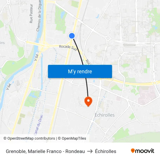 Grenoble, Marielle Franco - Rondeau to Échirolles map