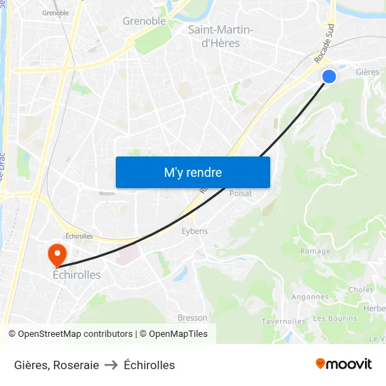 Gières, Roseraie to Échirolles map