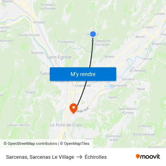 Sarcenas, Sarcenas Le Village to Échirolles map