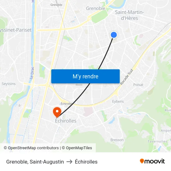 Grenoble, Saint-Augustin to Échirolles map