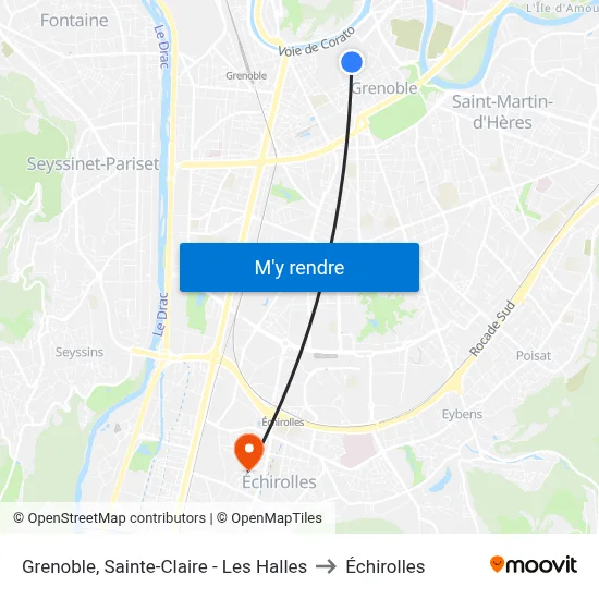 Grenoble, Sainte-Claire - Les Halles to Échirolles map