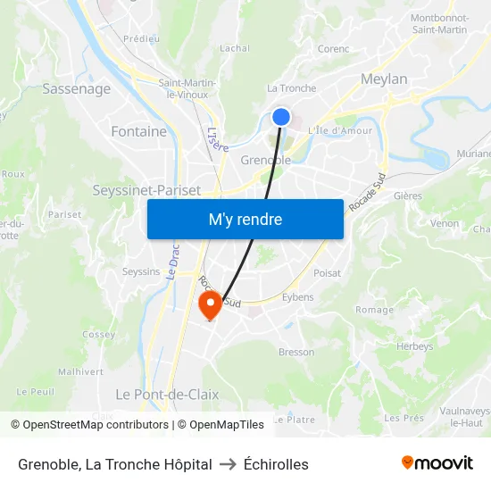 Grenoble, La Tronche Hôpital to Échirolles map