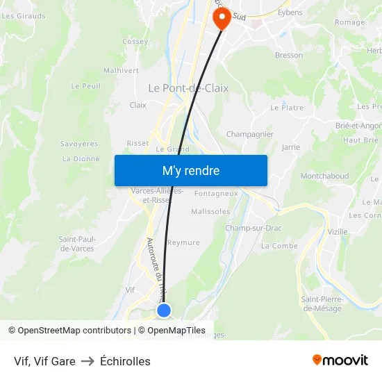 Vif, Vif Gare to Échirolles map