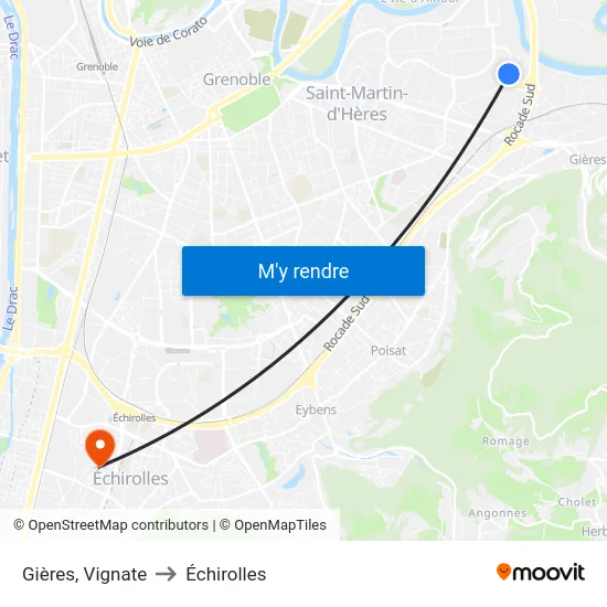 Gières, Vignate to Échirolles map