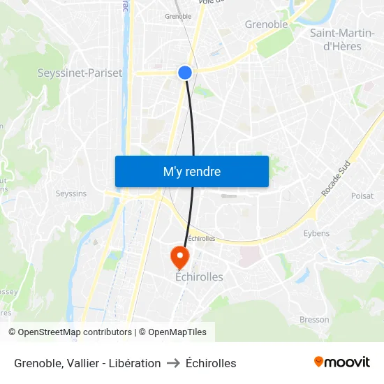 Grenoble, Vallier - Libération to Échirolles map