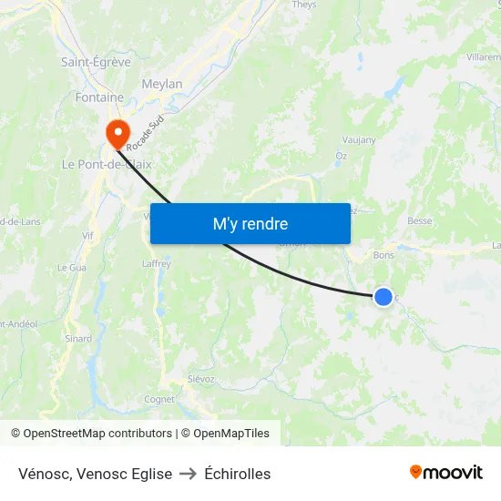 Vénosc, Venosc Eglise to Échirolles map