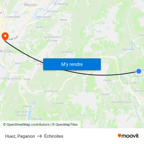 Huez, Paganon to Échirolles map