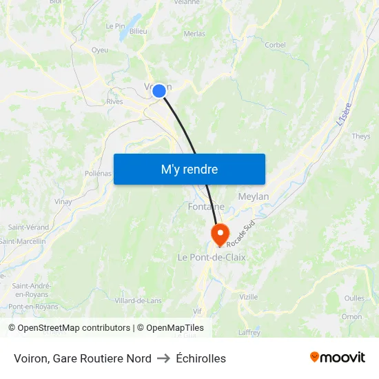 Voiron, Gare Routiere Nord to Échirolles map