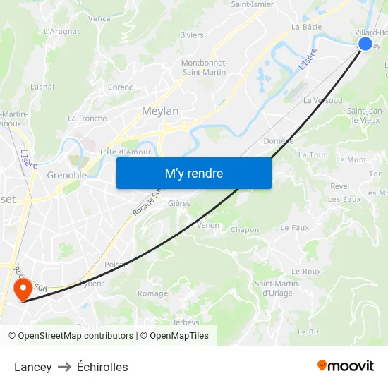 Lancey to Échirolles map
