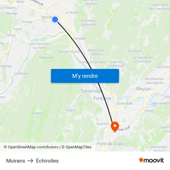 Moirans to Échirolles map