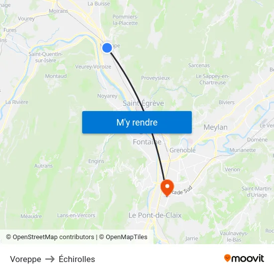 Voreppe to Échirolles map