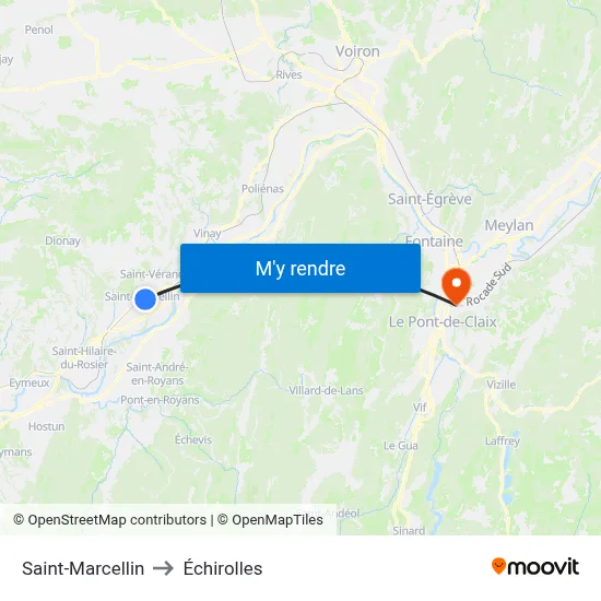 Saint-Marcellin to Échirolles map