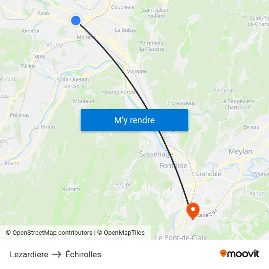 Lezardiere to Échirolles map
