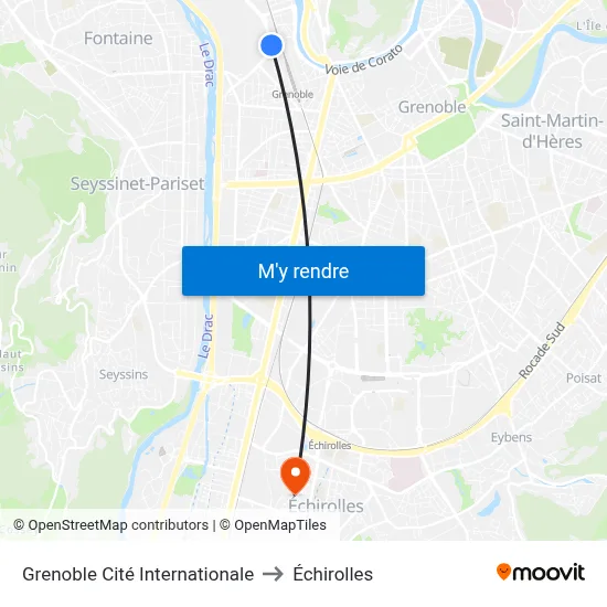 Grenoble Cité Internationale to Échirolles map