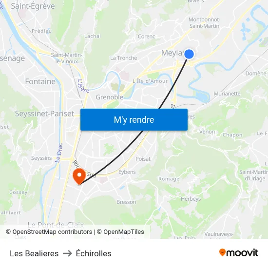 Les Bealieres to Échirolles map