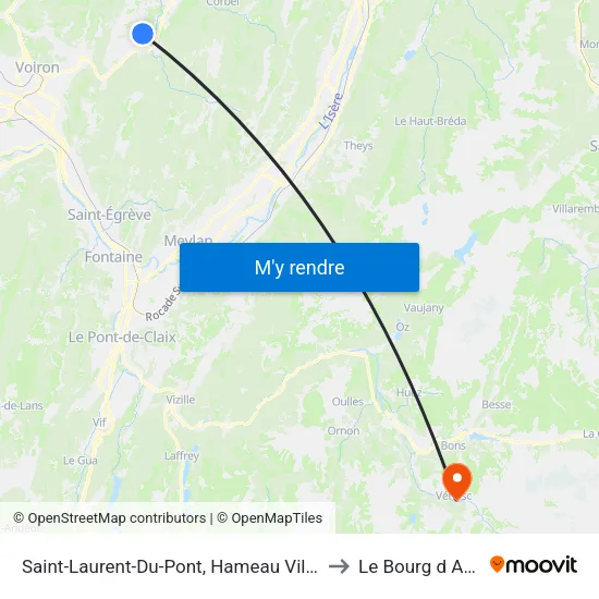 Saint-Laurent-Du-Pont, Hameau Villette to Le Bourg d Arud map