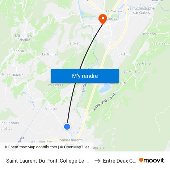 Saint-Laurent-Du-Pont, College Le Grand Som to Entre Deux Guiers map