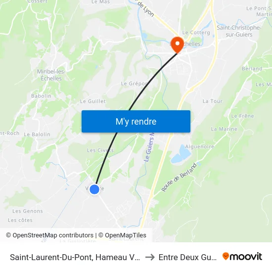 Saint-Laurent-Du-Pont, Hameau Villette to Entre Deux Guiers map