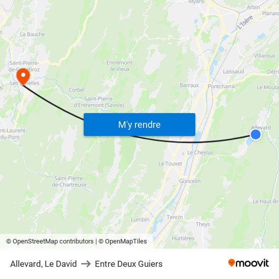 Allevard, Le David to Entre Deux Guiers map