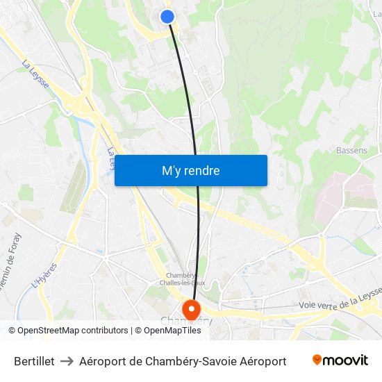 Bertillet to Aéroport de Chambéry-Savoie Aéroport map