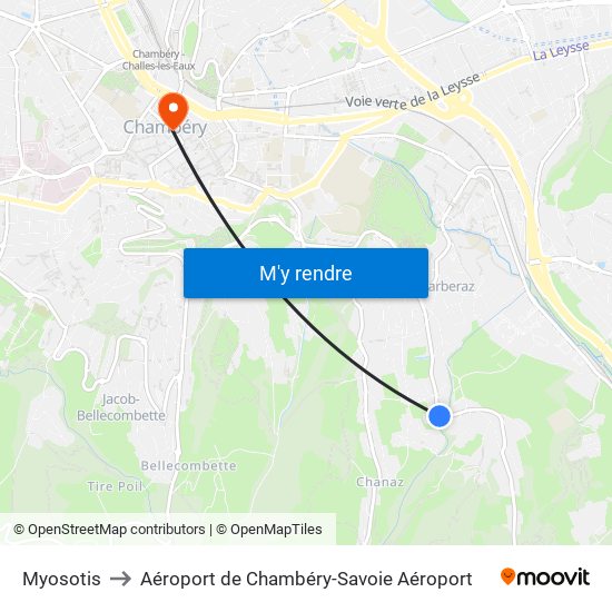 Myosotis to Aéroport de Chambéry-Savoie Aéroport map