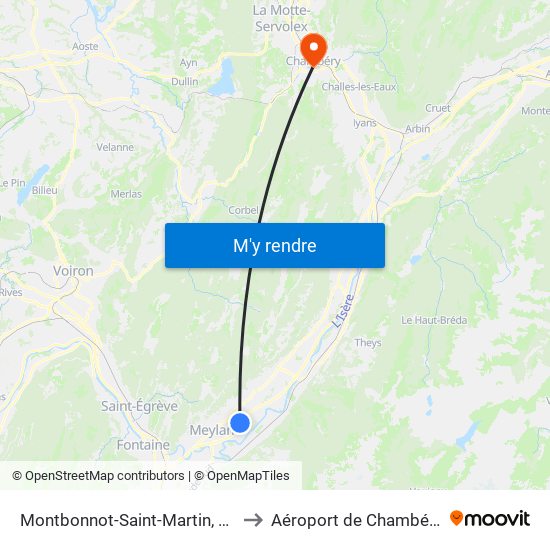 Montbonnot-Saint-Martin, Pre De L'Eau Rond Point to Aéroport de Chambéry-Savoie Aéroport map