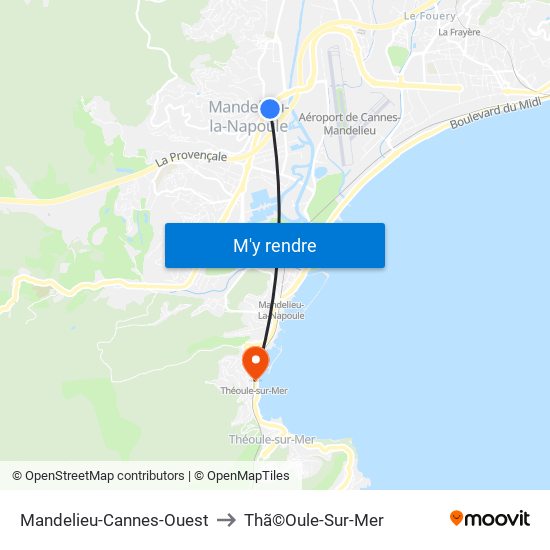 Mandelieu-Cannes-Ouest to Thã©Oule-Sur-Mer map