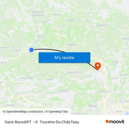 Saint-Benoã®T to Tourette-Du-Chã¢Teau map