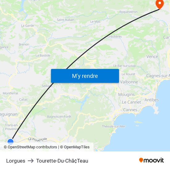 Lorgues to Tourette-Du-Chã¢Teau map