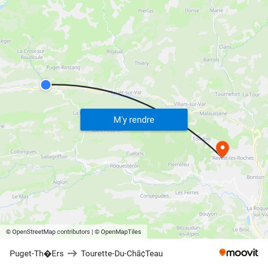 Puget-Th�Ers to Tourette-Du-Chã¢Teau map