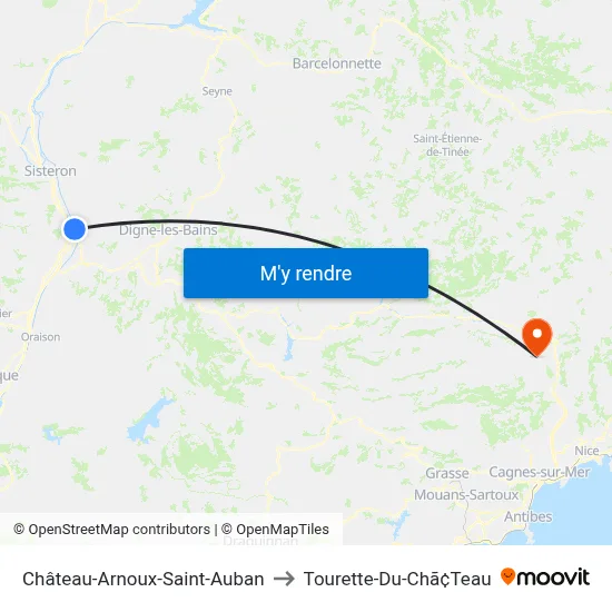 Château-Arnoux-Saint-Auban to Tourette-Du-Chã¢Teau map
