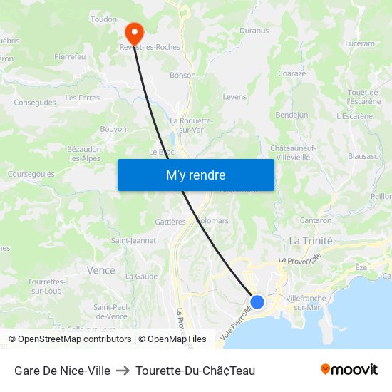 Gare De Nice-Ville to Tourette-Du-Chã¢Teau map