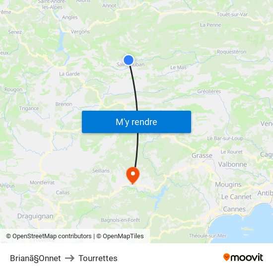 Brianã§Onnet to Tourrettes map