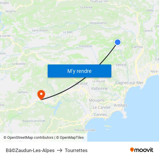 Bã©Zaudun-Les-Alpes to Tourrettes map